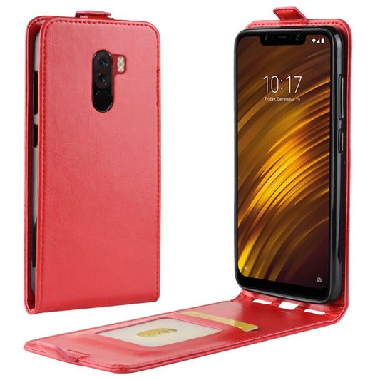 Crazy Horse Vertical Flip Card Holder Leather Cover for Xiaomi Pocophone F1 / Poco F1 (India)