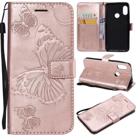 KT Imprinting Flower Series-2 Imprinted Butterfly Wallet Magnetic Stand Leather Cell Phone Shell for Xiaomi Mi A2 Lite / Redmi 6 Pro