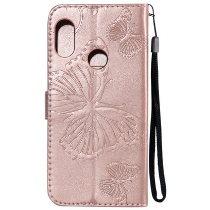 KT Imprinting Flower Series-2 Imprinted Butterfly Wallet Magnetic Stand Leather Cell Phone Shell for Xiaomi Mi A2 Lite / Redmi 6 Pro