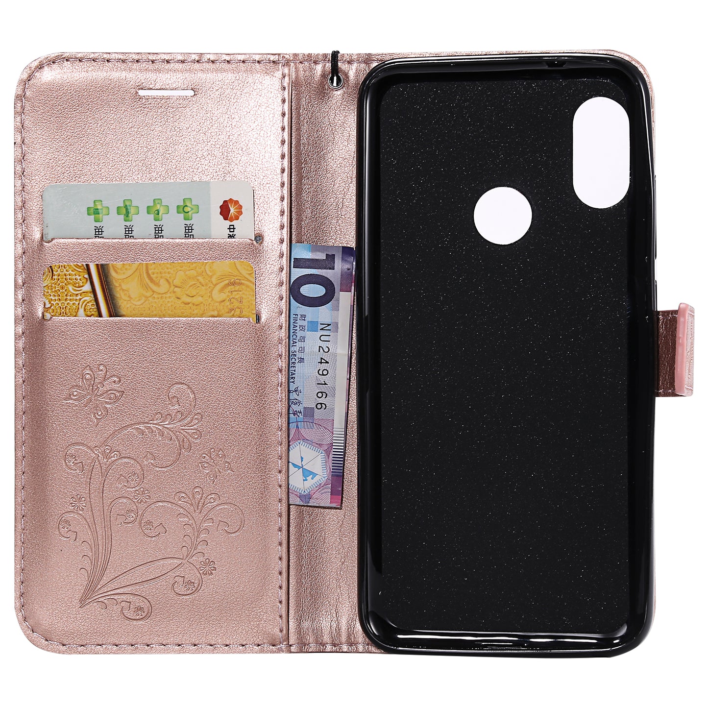 KT Imprinting Flower Series-2 Imprinted Butterfly Wallet Magnetic Stand Leather Cell Phone Shell for Xiaomi Mi A2 Lite / Redmi 6 Pro