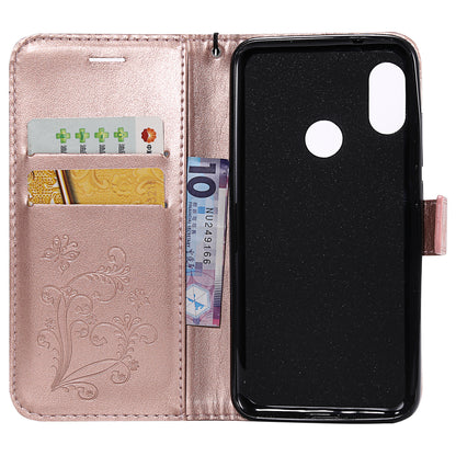 KT Imprinting Flower Series-2 Imprinted Butterfly Wallet Magnetic Stand Leather Cell Phone Shell for Xiaomi Mi A2 Lite / Redmi 6 Pro