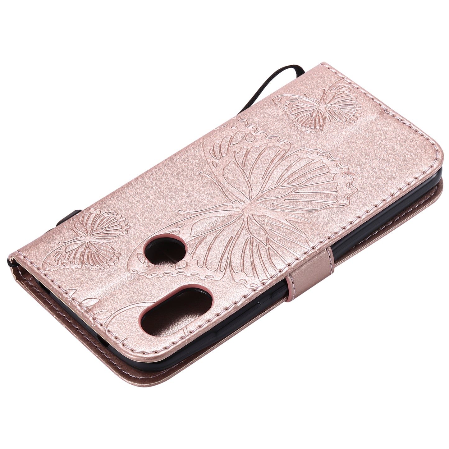 KT Imprinting Flower Series-2 Imprinted Butterfly Wallet Magnetic Stand Leather Cell Phone Shell for Xiaomi Mi A2 Lite / Redmi 6 Pro