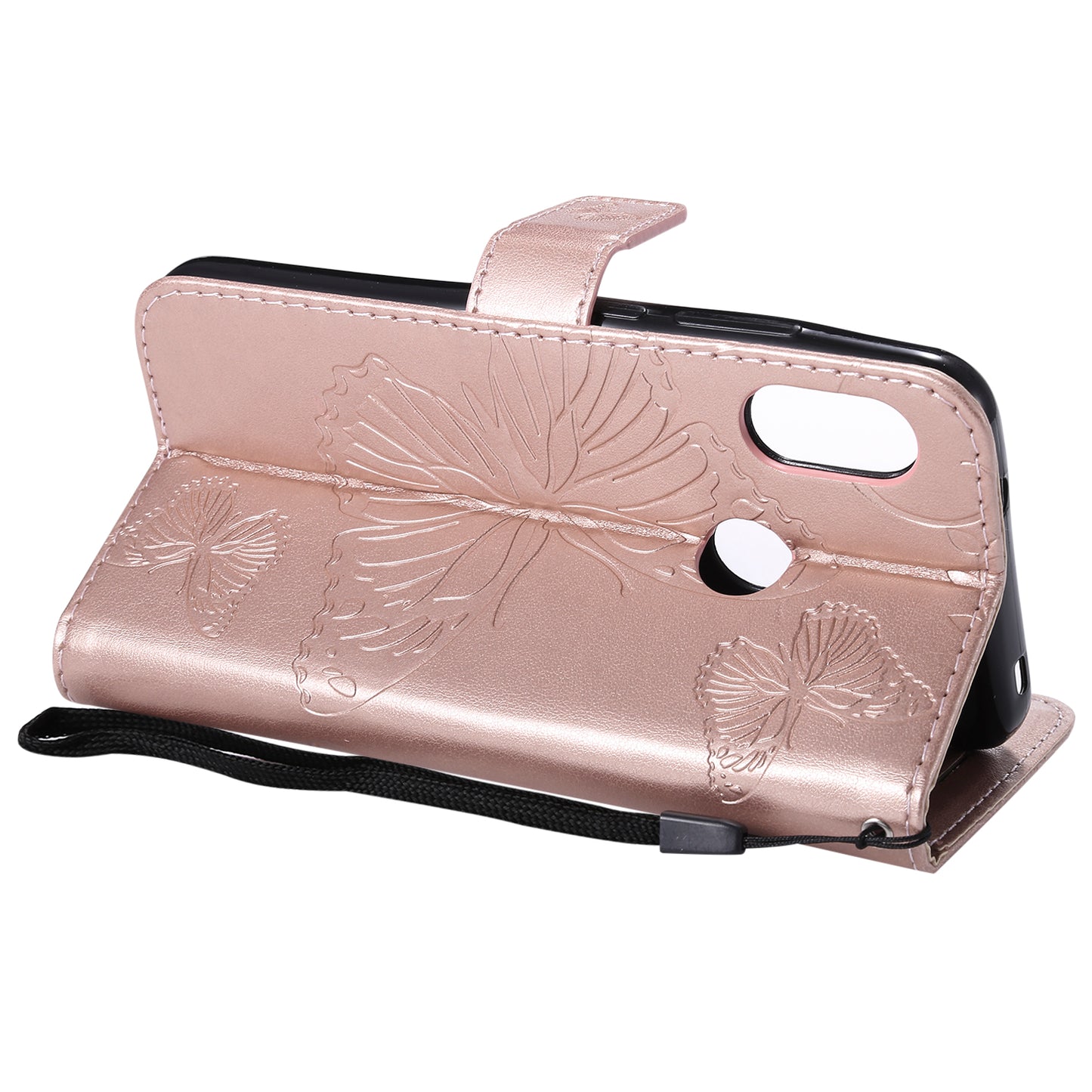 KT Imprinting Flower Series-2 Imprinted Butterfly Wallet Magnetic Stand Leather Cell Phone Shell for Xiaomi Mi A2 Lite / Redmi 6 Pro