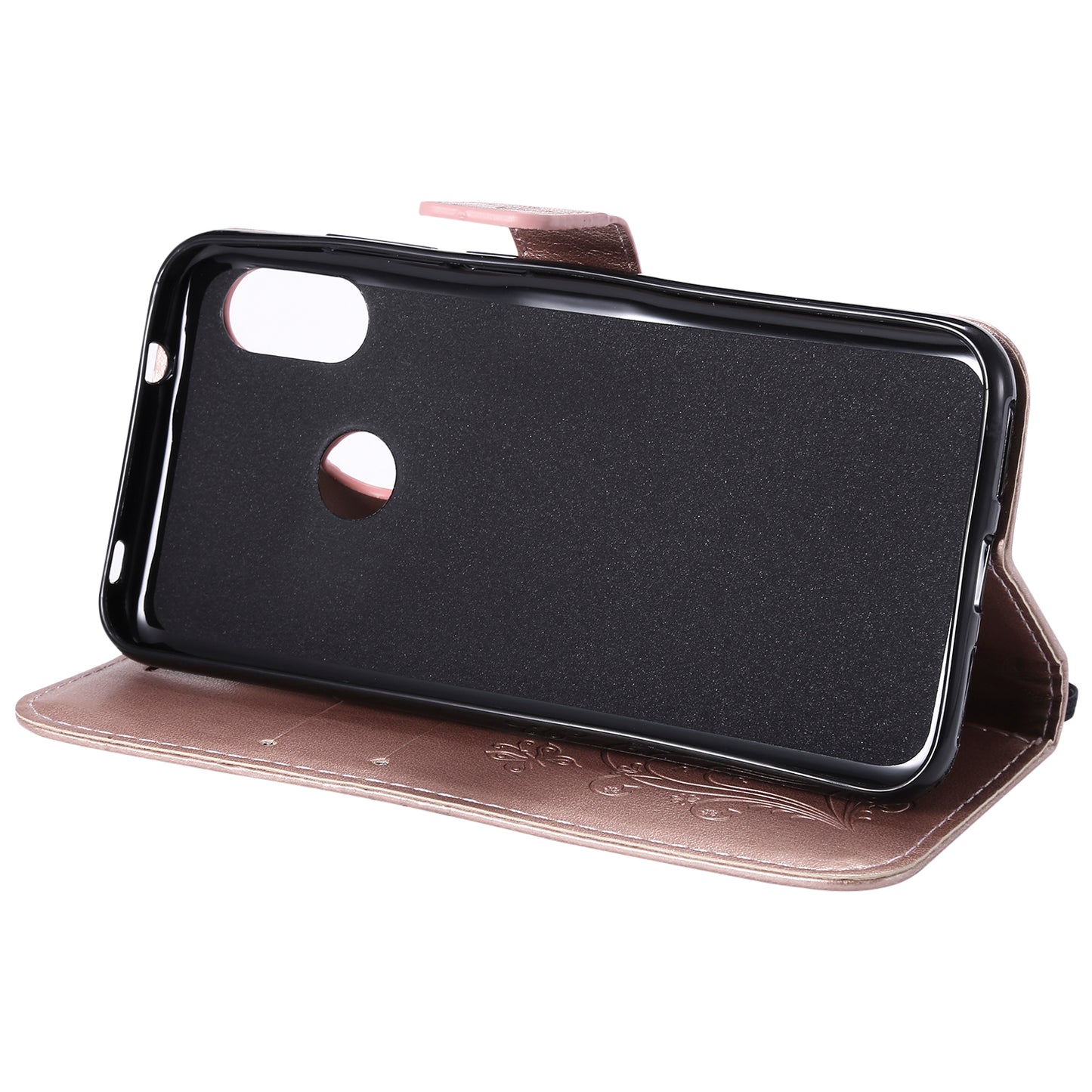 KT Imprinting Flower Series-2 Imprinted Butterfly Wallet Magnetic Stand Leather Cell Phone Shell for Xiaomi Mi A2 Lite / Redmi 6 Pro