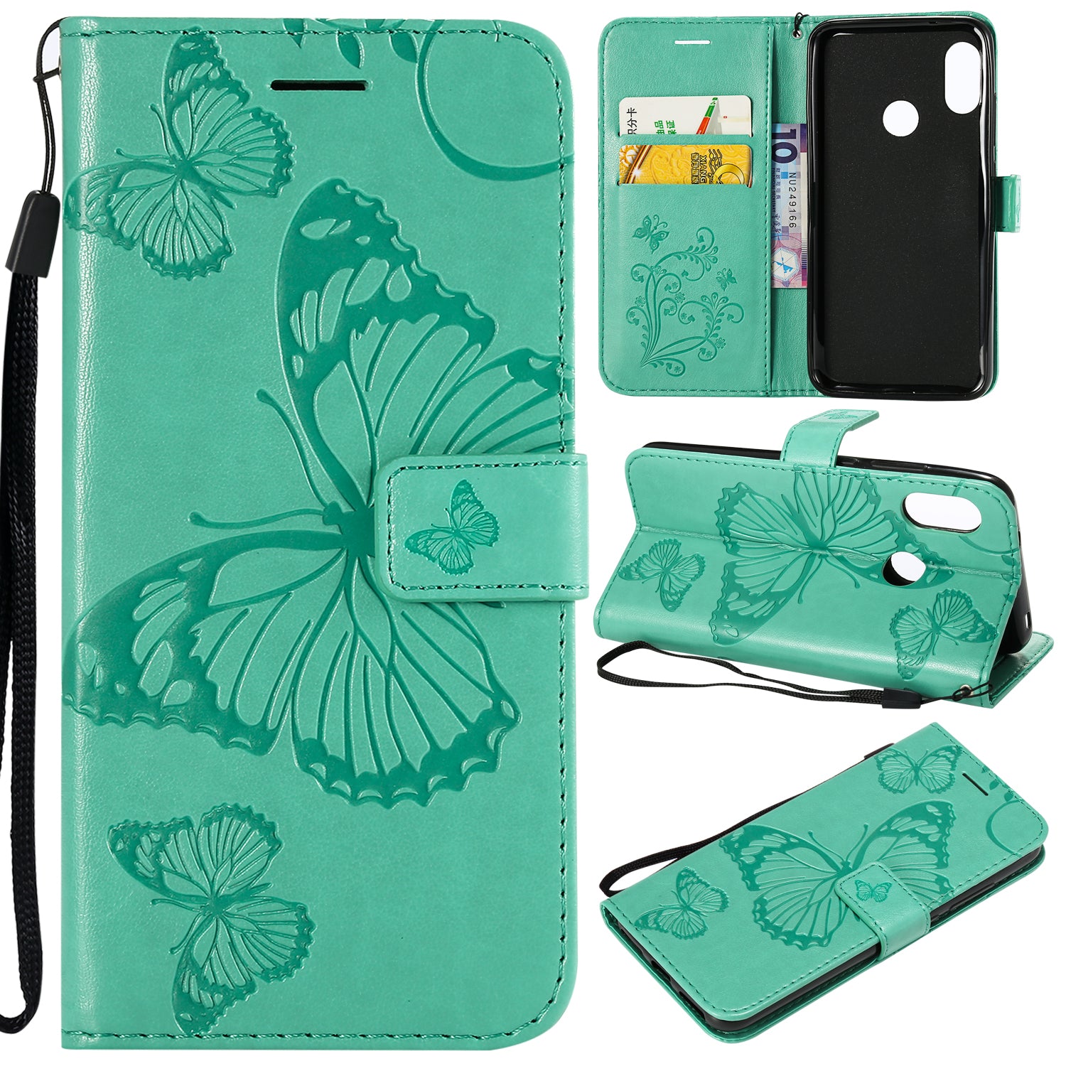 KT Imprinting Flower Series-2 Imprinted Butterfly Wallet Magnetic Stand Leather Cell Phone Shell for Xiaomi Mi A2 Lite / Redmi 6 Pro