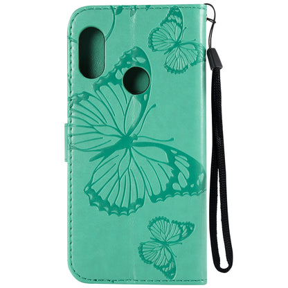KT Imprinting Flower Series-2 Imprinted Butterfly Wallet Magnetic Stand Leather Cell Phone Shell for Xiaomi Mi A2 Lite / Redmi 6 Pro