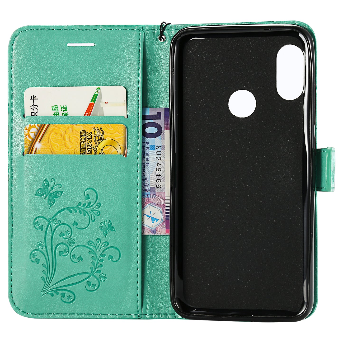 KT Imprinting Flower Series-2 Imprinted Butterfly Wallet Magnetic Stand Leather Cell Phone Shell for Xiaomi Mi A2 Lite / Redmi 6 Pro
