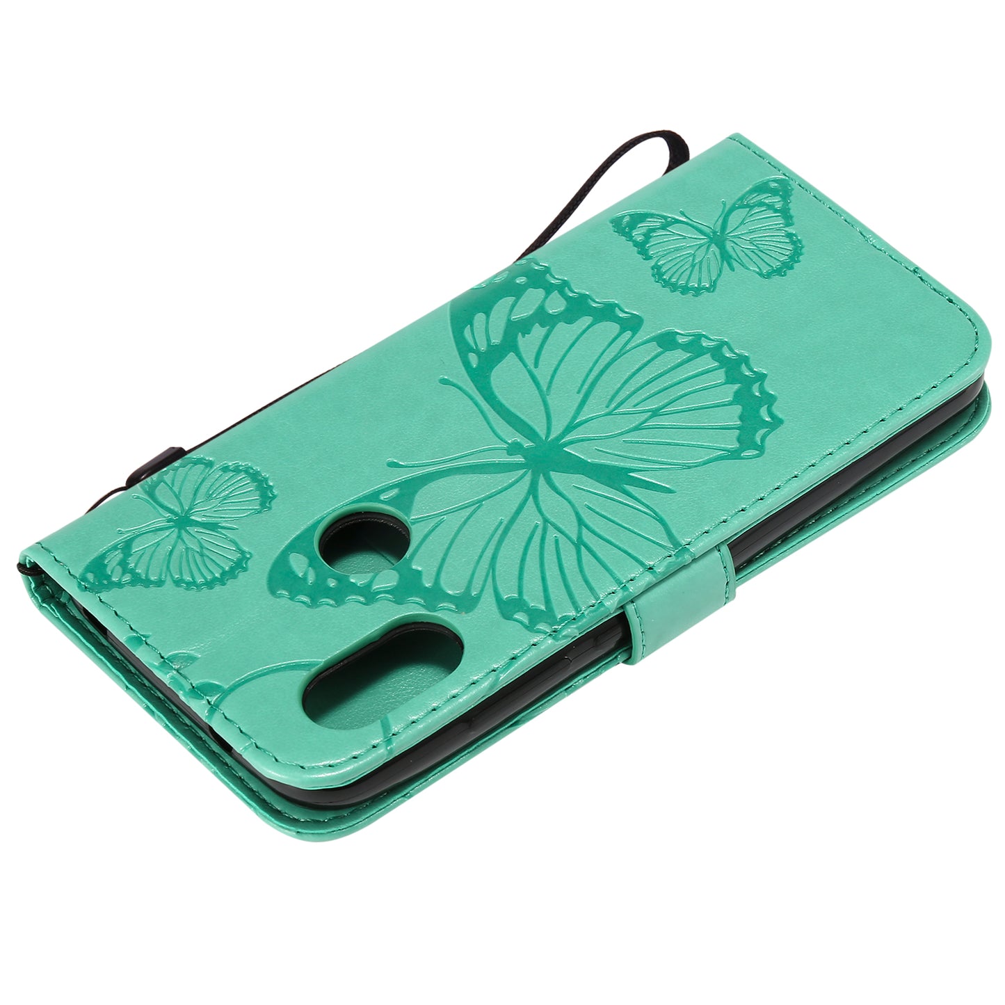 KT Imprinting Flower Series-2 Imprinted Butterfly Wallet Magnetic Stand Leather Cell Phone Shell for Xiaomi Mi A2 Lite / Redmi 6 Pro