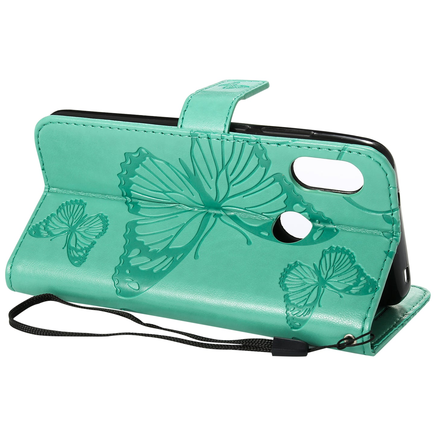KT Imprinting Flower Series-2 Imprinted Butterfly Wallet Magnetic Stand Leather Cell Phone Shell for Xiaomi Mi A2 Lite / Redmi 6 Pro