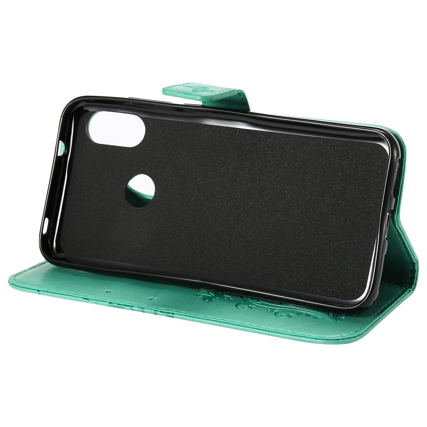 KT Imprinting Flower Series-2 Imprinted Butterfly Wallet Magnetic Stand Leather Cell Phone Shell for Xiaomi Mi A2 Lite / Redmi 6 Pro