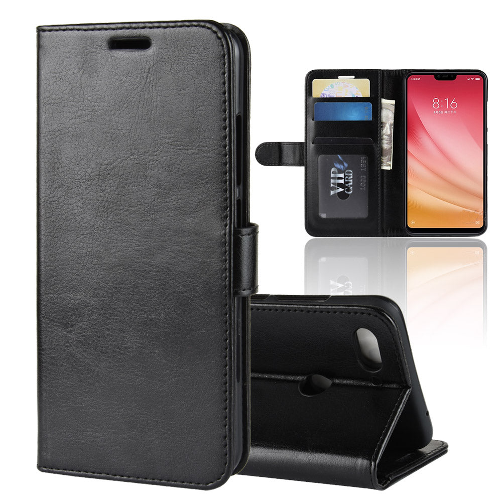 Crazy Horse Wallet Stand Leather Cellphone Case for Xiaomi Mi 8 Lite/Mi 8 Youth (Mi 8X)