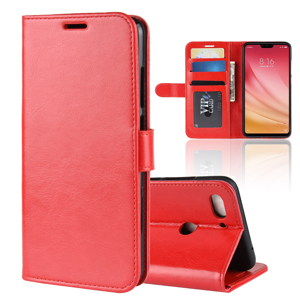 Crazy Horse Wallet Stand Leather Cellphone Case for Xiaomi Mi 8 Lite/Mi 8 Youth (Mi 8X)