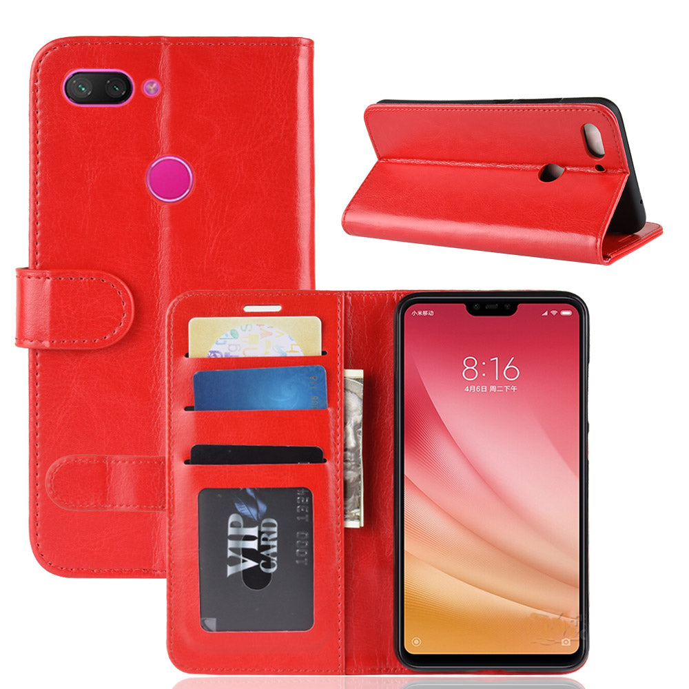 Crazy Horse Wallet Stand Leather Cellphone Case for Xiaomi Mi 8 Lite/Mi 8 Youth (Mi 8X)