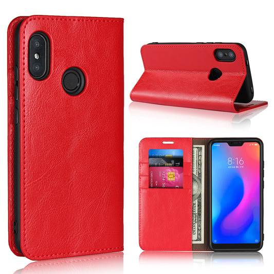 Crazy Horse Wallet Stand Genuine Leather Cover for Xiaomi Mi A2 Lite/Redmi 6 Pro
