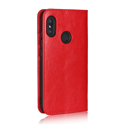 Crazy Horse Wallet Stand Genuine Leather Cover for Xiaomi Mi A2 Lite/Redmi 6 Pro