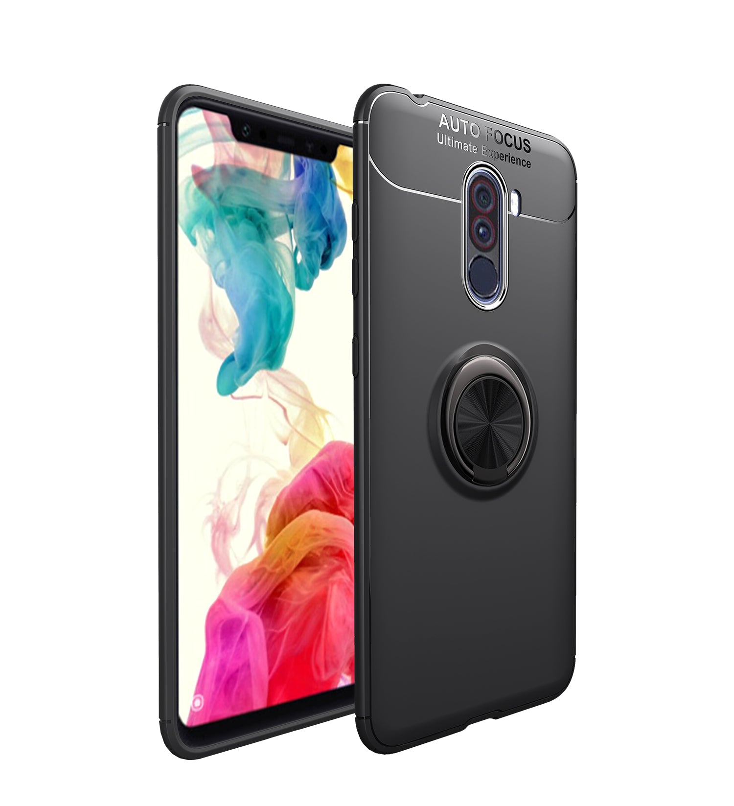 LENUO for Xiaomi Pocophone F1/Poco F1 Metal Ring Kickstand TPU Case Built-in Magnetic Metal Sheet