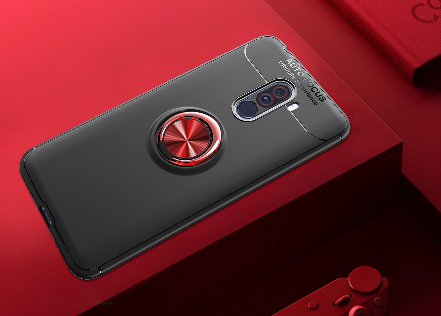 LENUO for Xiaomi Pocophone F1/Poco F1 Metal Ring Kickstand TPU Case Built-in Magnetic Metal Sheet