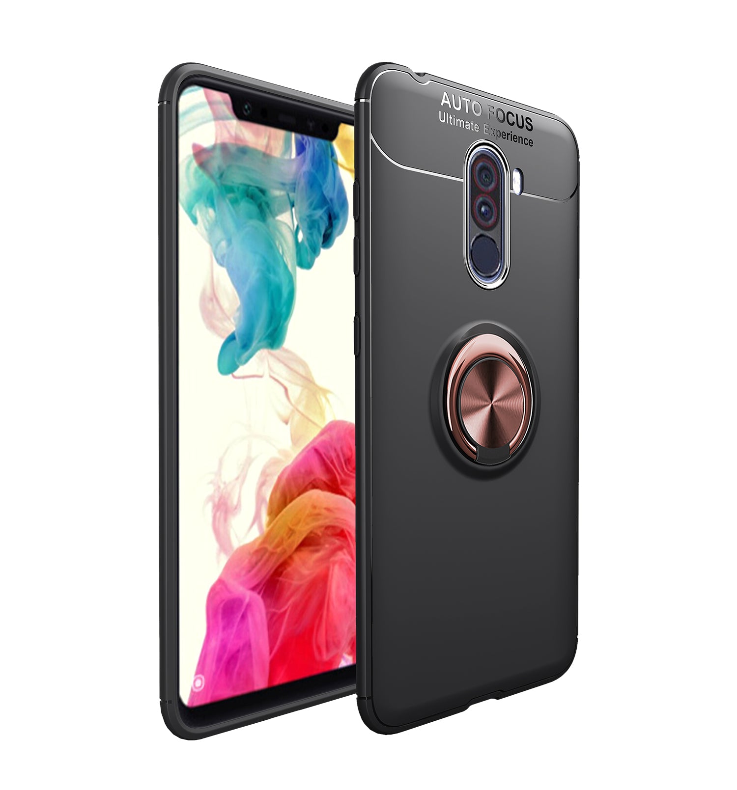 LENUO for Xiaomi Pocophone F1/Poco F1 Metal Ring Kickstand TPU Case Built-in Magnetic Metal Sheet