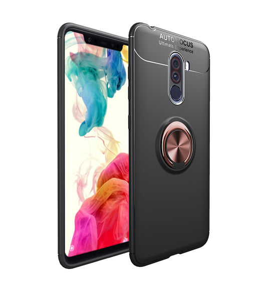 LENUO for Xiaomi Pocophone F1/Poco F1 Metal Ring Kickstand TPU Case Built-in Magnetic Metal Sheet
