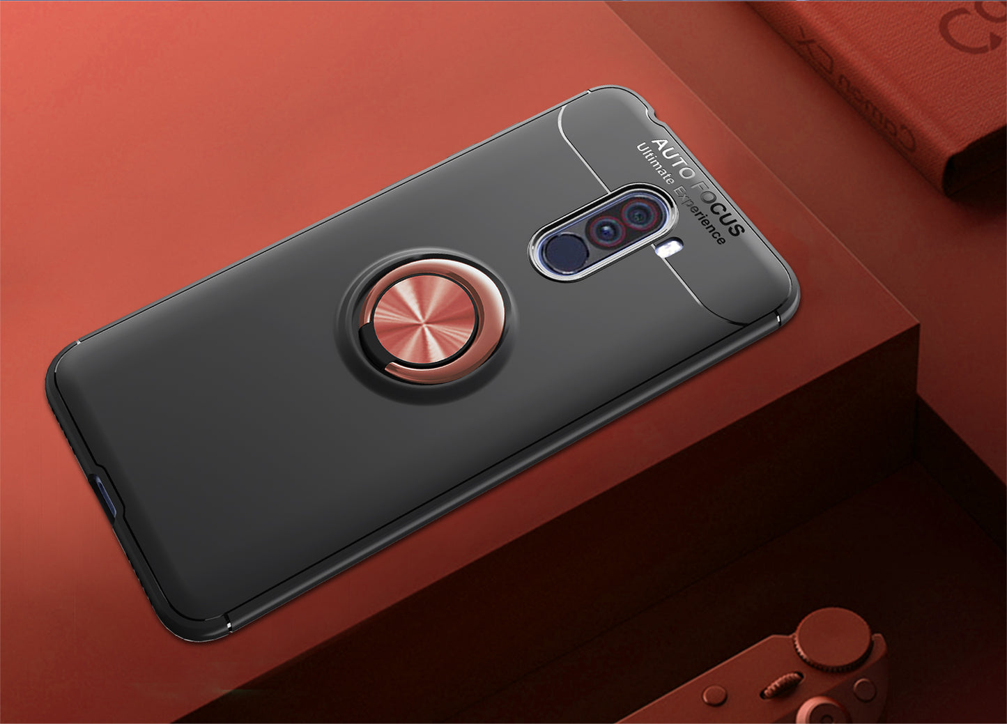 LENUO for Xiaomi Pocophone F1/Poco F1 Metal Ring Kickstand TPU Case Built-in Magnetic Metal Sheet