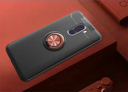 LENUO for Xiaomi Pocophone F1/Poco F1 Metal Ring Kickstand TPU Case Built-in Magnetic Metal Sheet