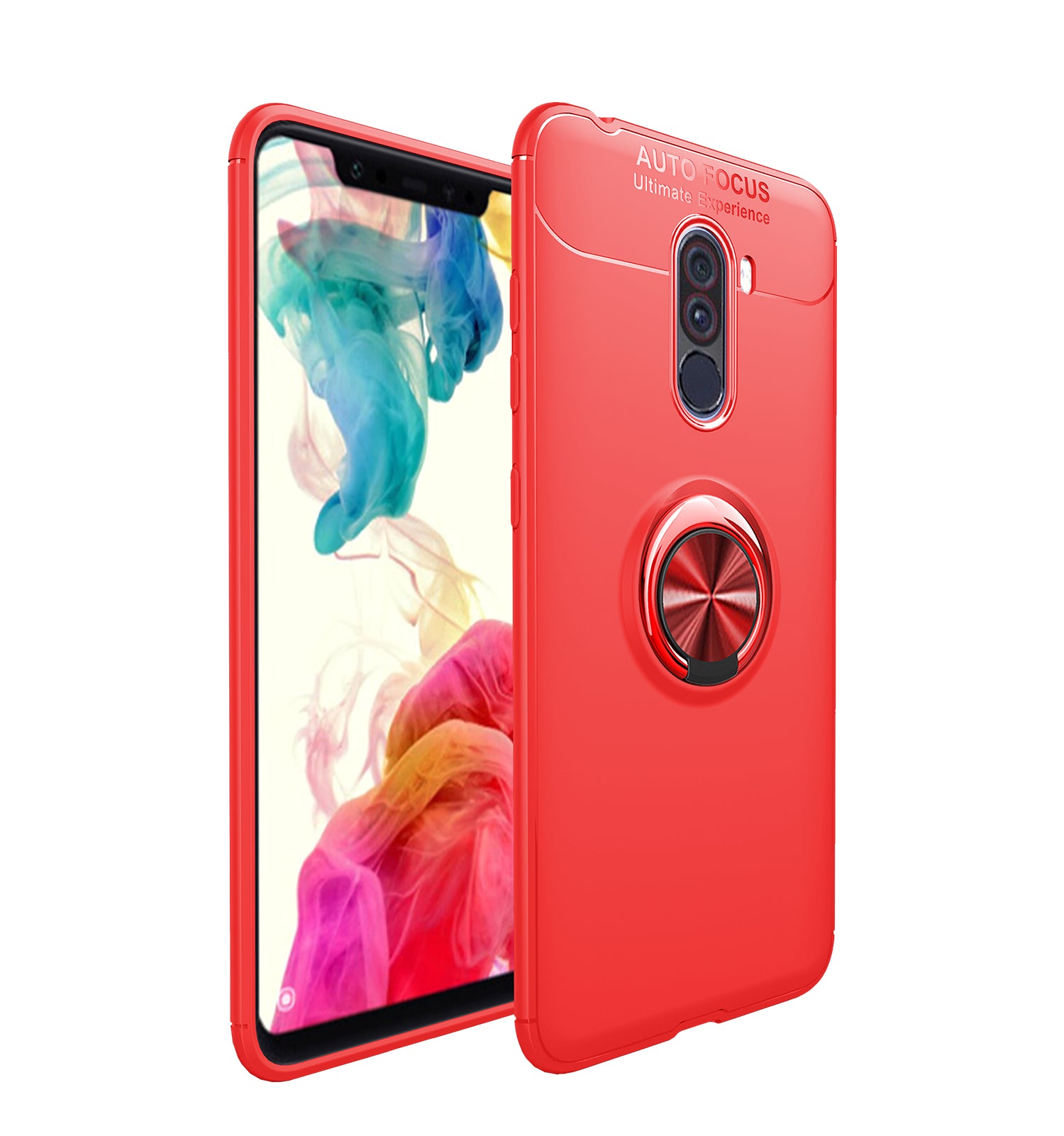 LENUO for Xiaomi Pocophone F1/Poco F1 Metal Ring Kickstand TPU Case Built-in Magnetic Metal Sheet