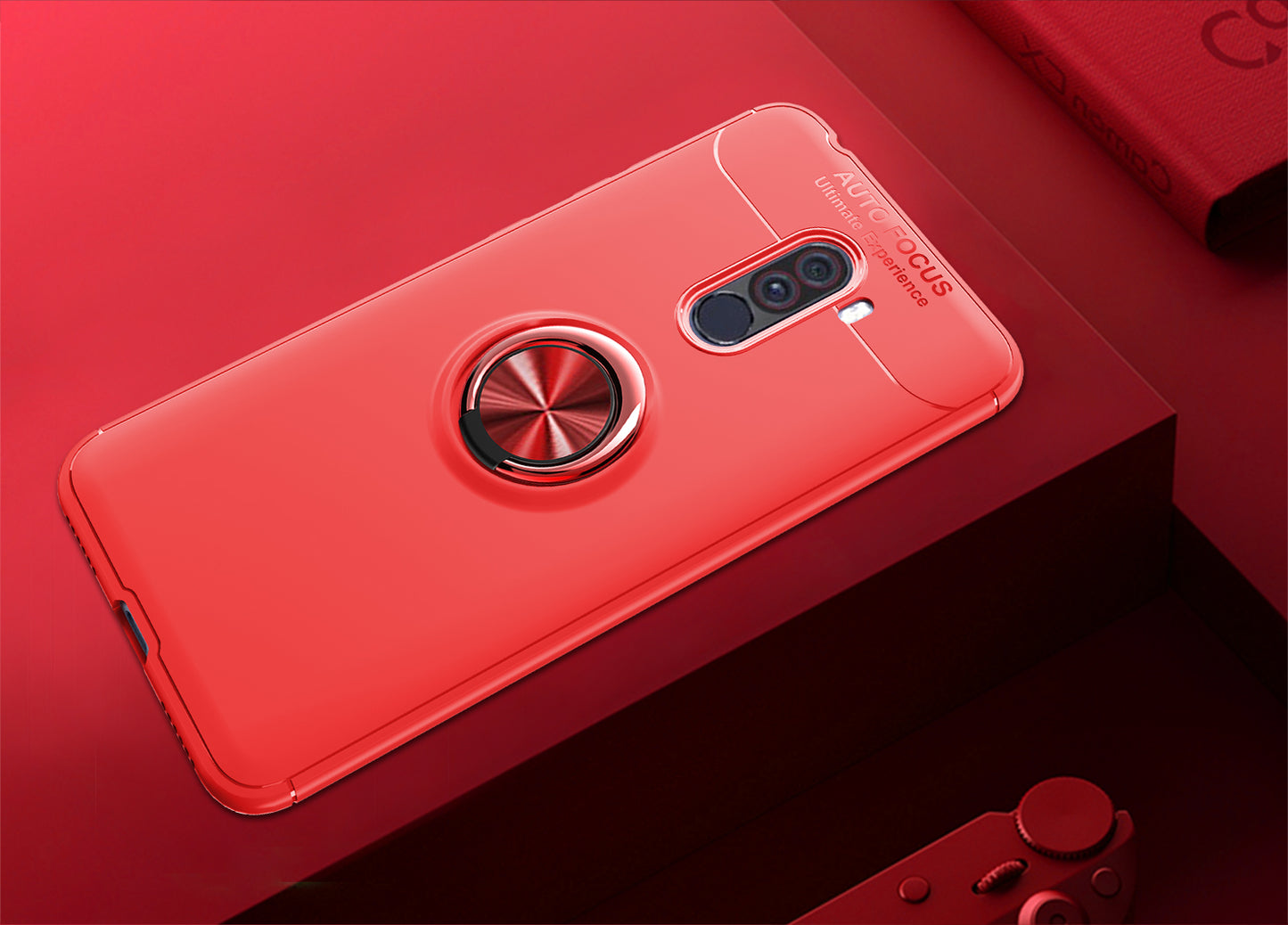 LENUO for Xiaomi Pocophone F1/Poco F1 Metal Ring Kickstand TPU Case Built-in Magnetic Metal Sheet