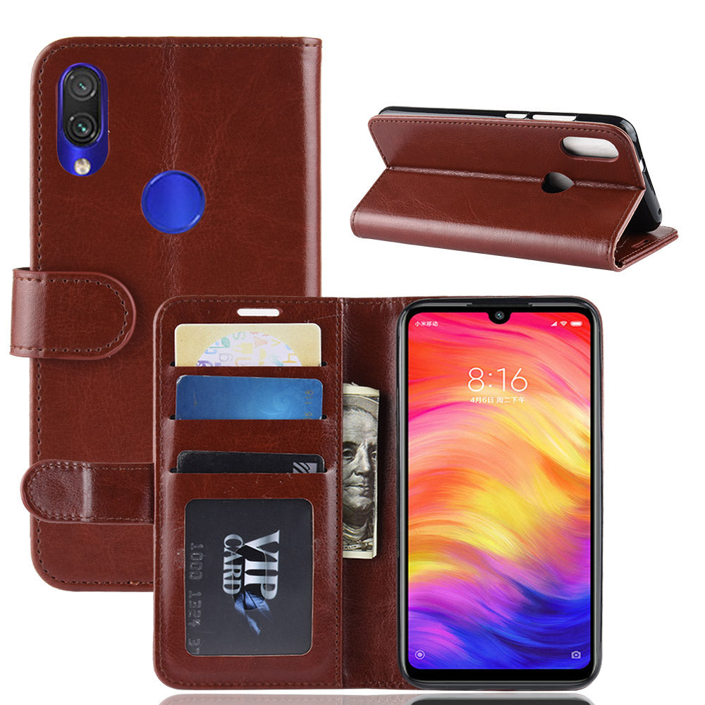 Crazy Horse PU Leather Stand Wallet Flip Case for Xiaomi Redmi Note 7S /Note 7 / Note 7 Pro (India)