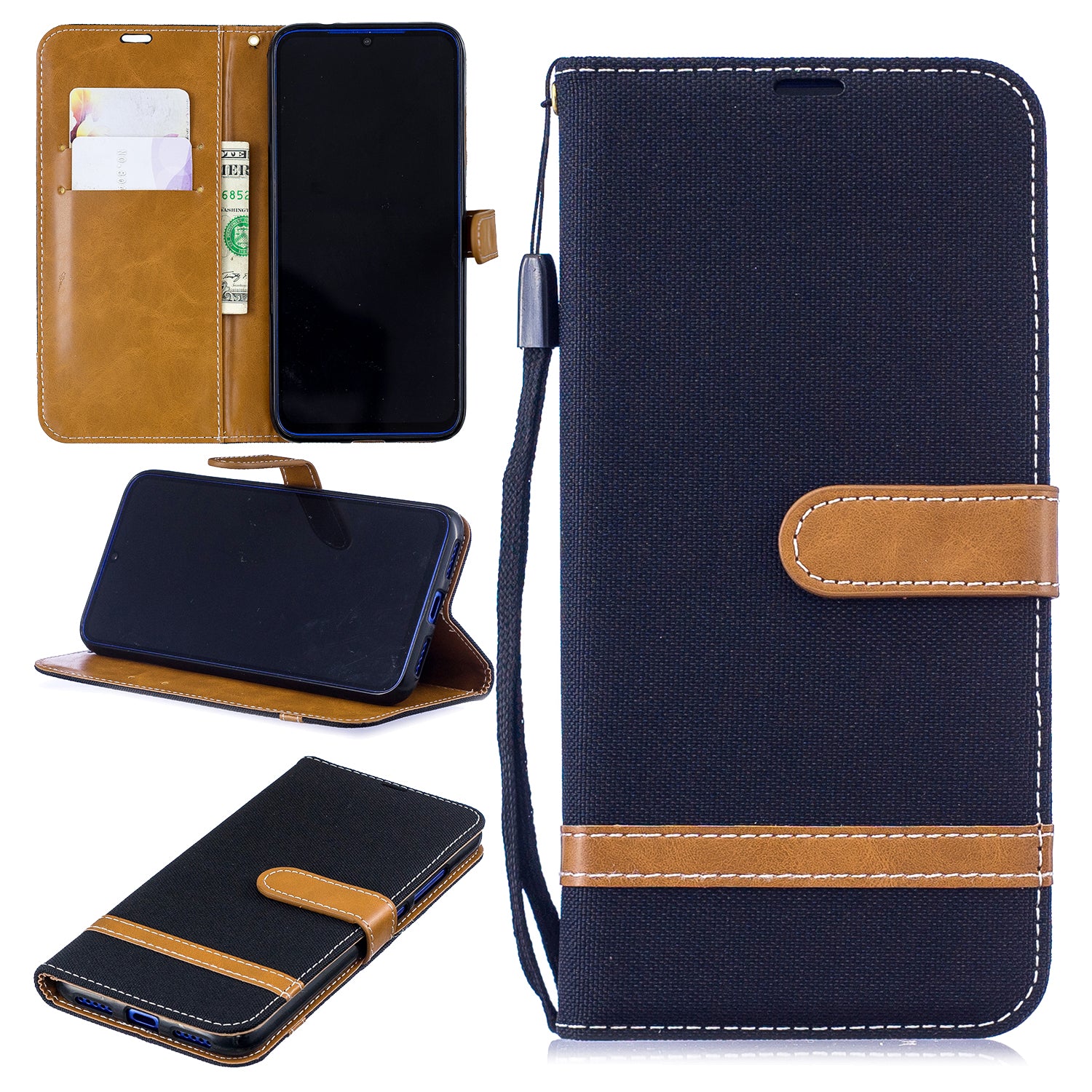 Two-tone Jean Cloth PU Leather Flip Case for Xiaomi Redmi Note 7S /Note 7 / Redmi Note 7 Pro (India)