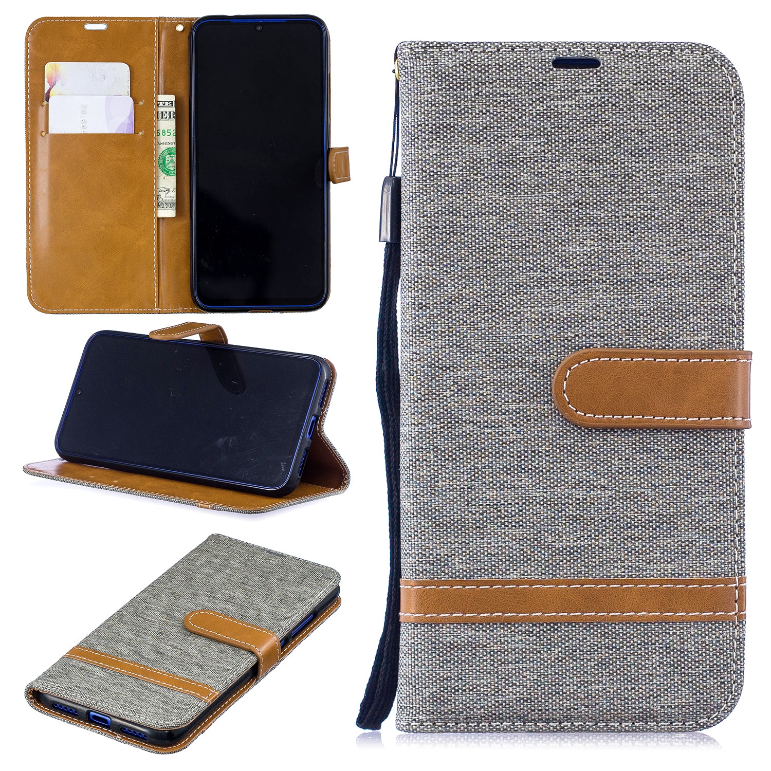 Two-tone Jean Cloth PU Leather Flip Case for Xiaomi Redmi Note 7S /Note 7 / Redmi Note 7 Pro (India)