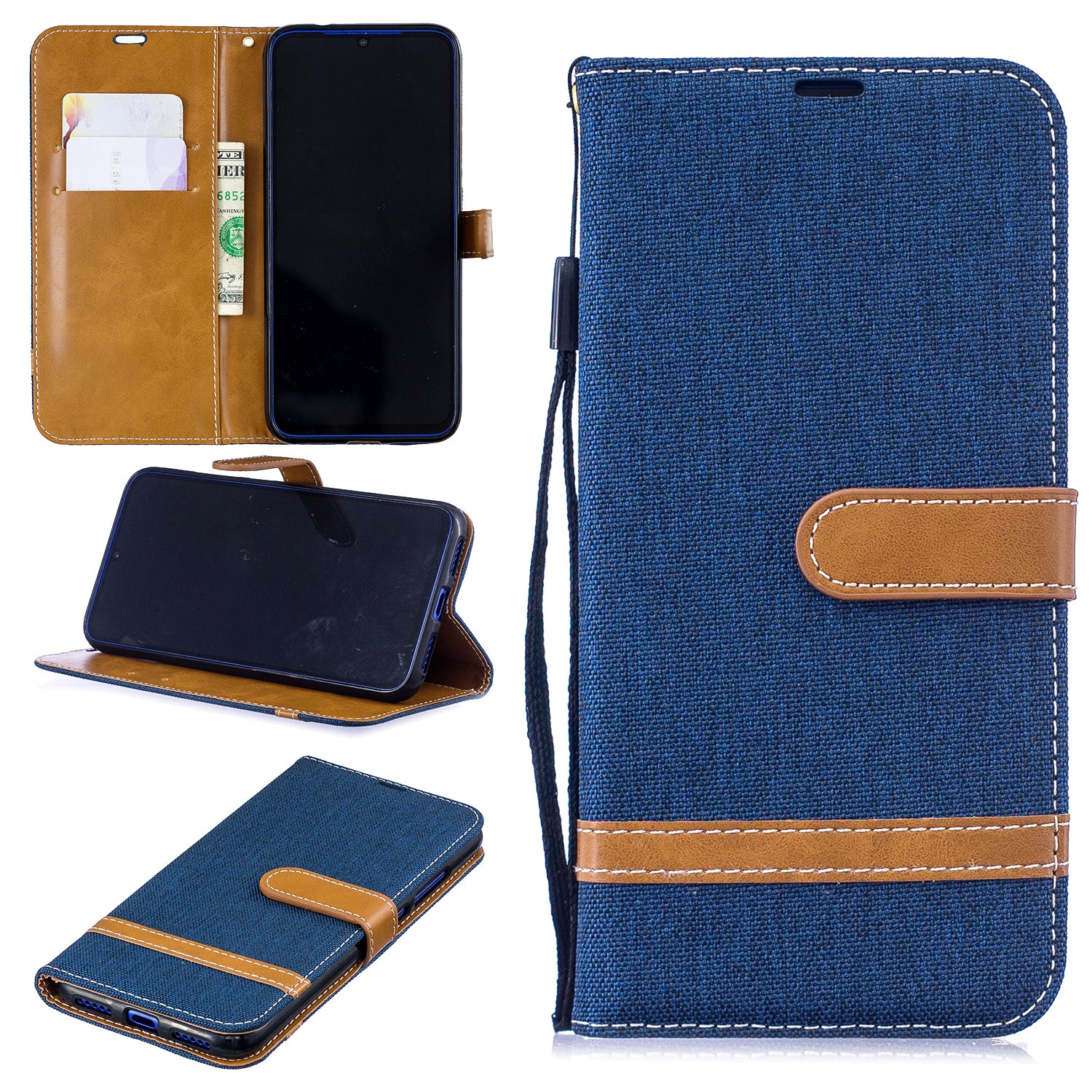 Two-tone Jean Cloth PU Leather Flip Case for Xiaomi Redmi Note 7S /Note 7 / Redmi Note 7 Pro (India)