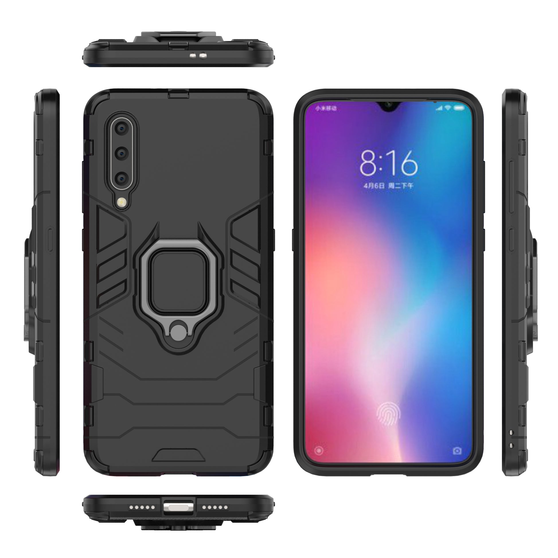 Cool Guard Ring Holder Kickstand PC TPU Hybrid Case for Xiaomi Mi 9