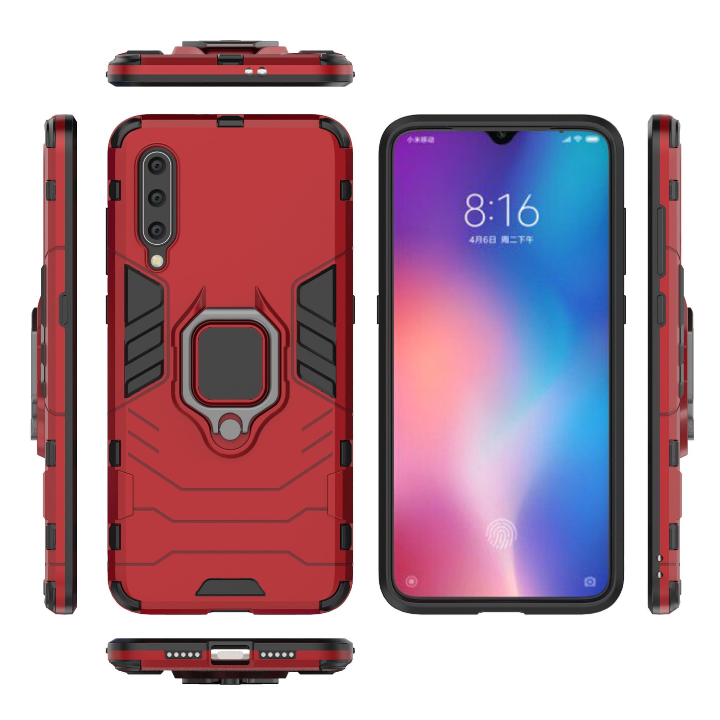 Cool Guard Ring Holder Kickstand PC TPU Hybrid Case for Xiaomi Mi 9