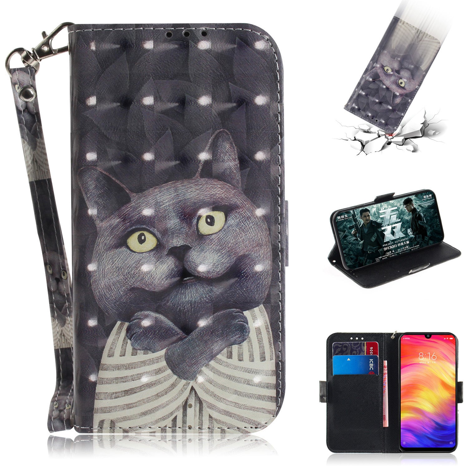 Pattern Printing Light Spot Decor Leather Wallet Case for Xiaomi Redmi Note 7S / Note 7 / Note 7 Pro (India)