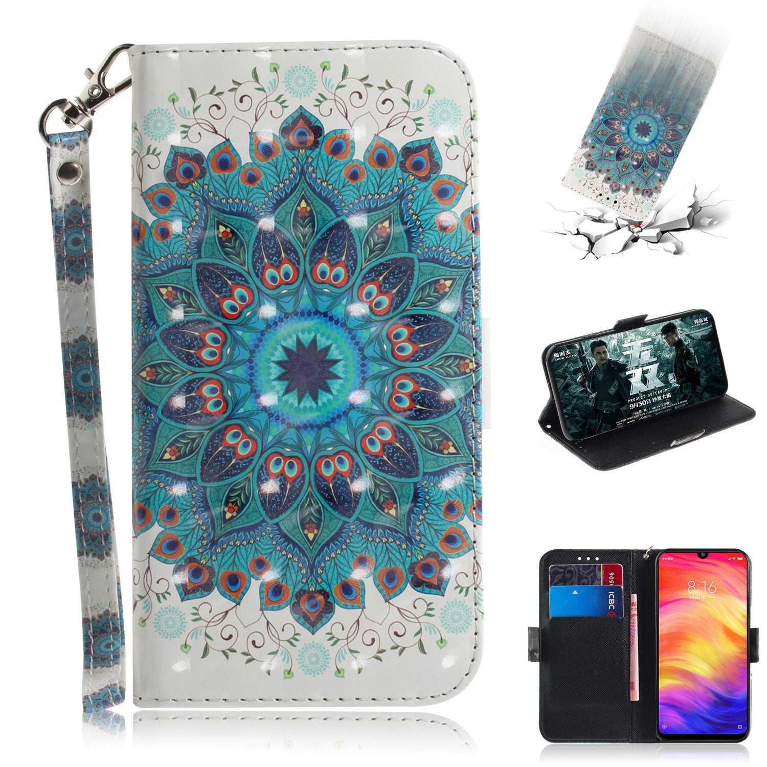 Pattern Printing Light Spot Decor Leather Wallet Case for Xiaomi Redmi Note 7S / Note 7 / Note 7 Pro (India)