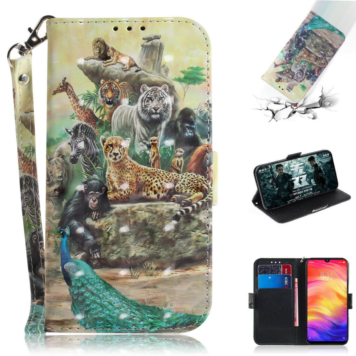 Pattern Printing Light Spot Decor Leather Wallet Case for Xiaomi Redmi Note 7S / Note 7 / Note 7 Pro (India)