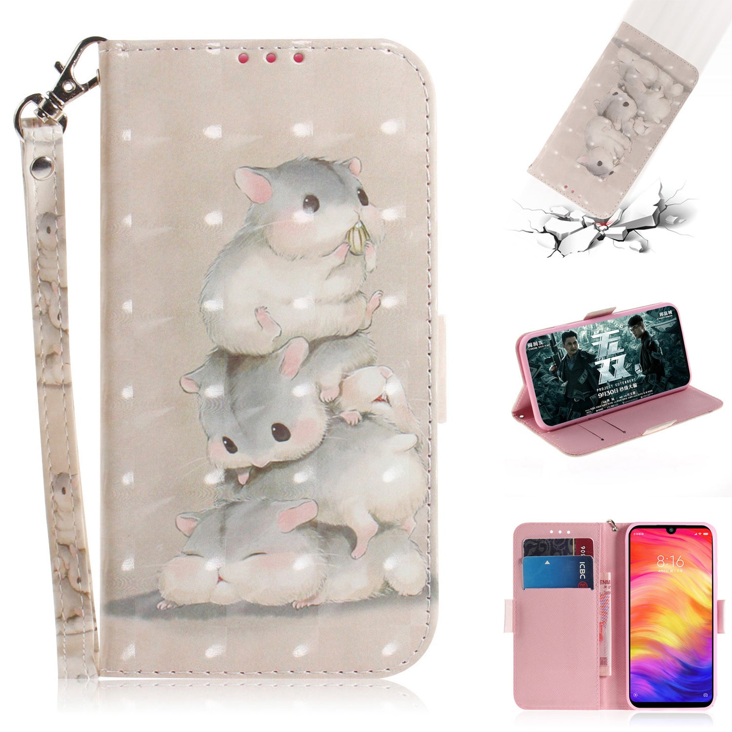 Pattern Printing Light Spot Decor Leather Wallet Case for Xiaomi Redmi Note 7S / Note 7 / Note 7 Pro (India)