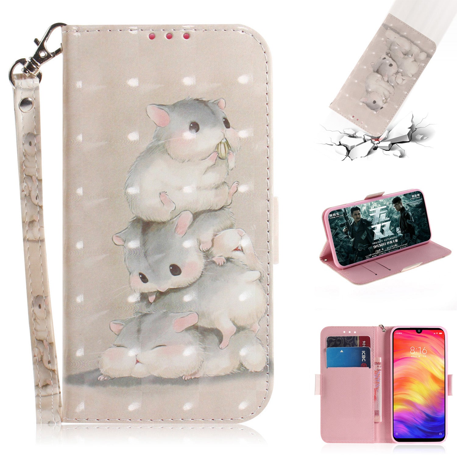Pattern Printing Light Spot Decor Leather Wallet Case for Xiaomi Redmi Note 7S / Note 7 / Note 7 Pro (India)