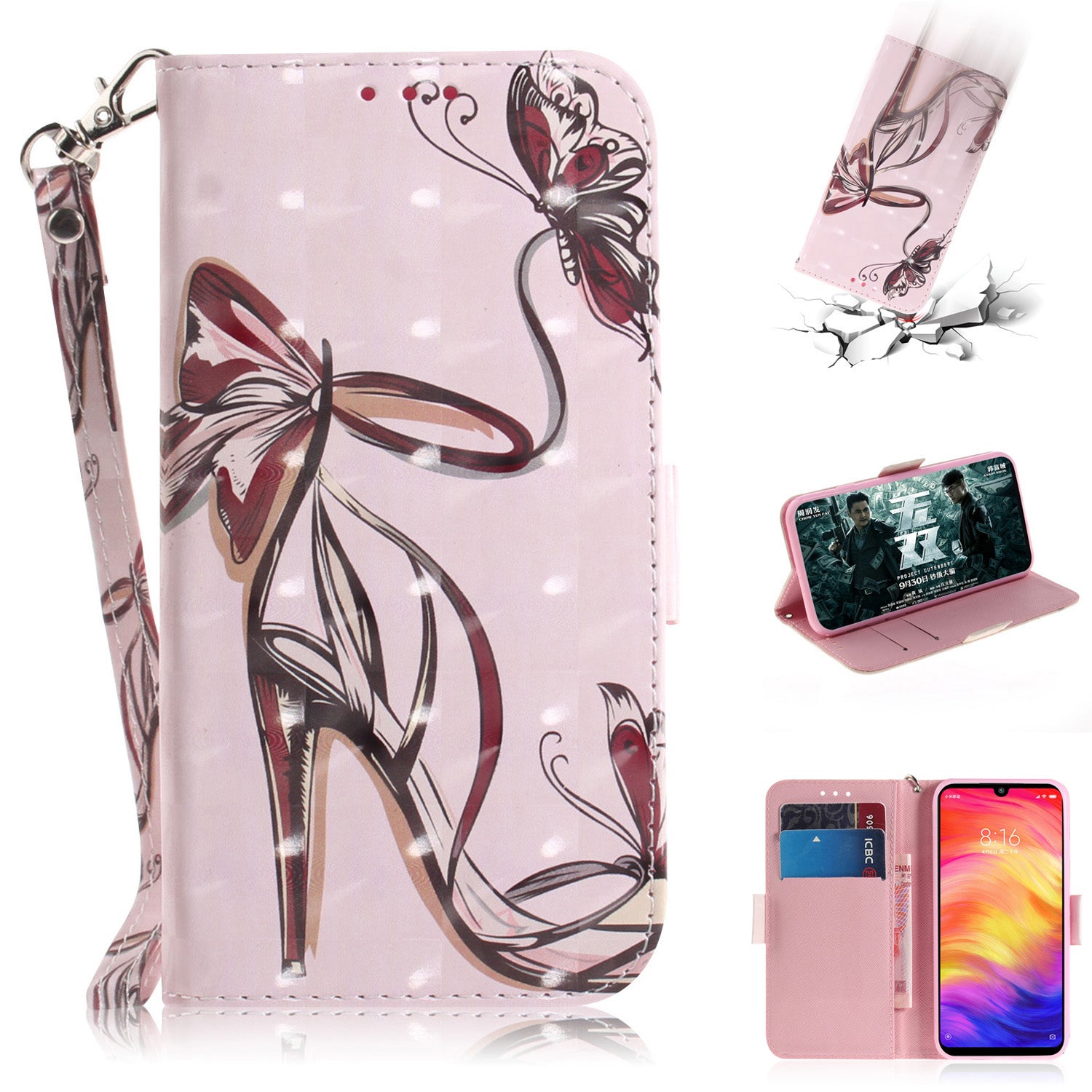 Pattern Printing Light Spot Decor Leather Wallet Case for Xiaomi Redmi Note 7S / Note 7 / Note 7 Pro (India)