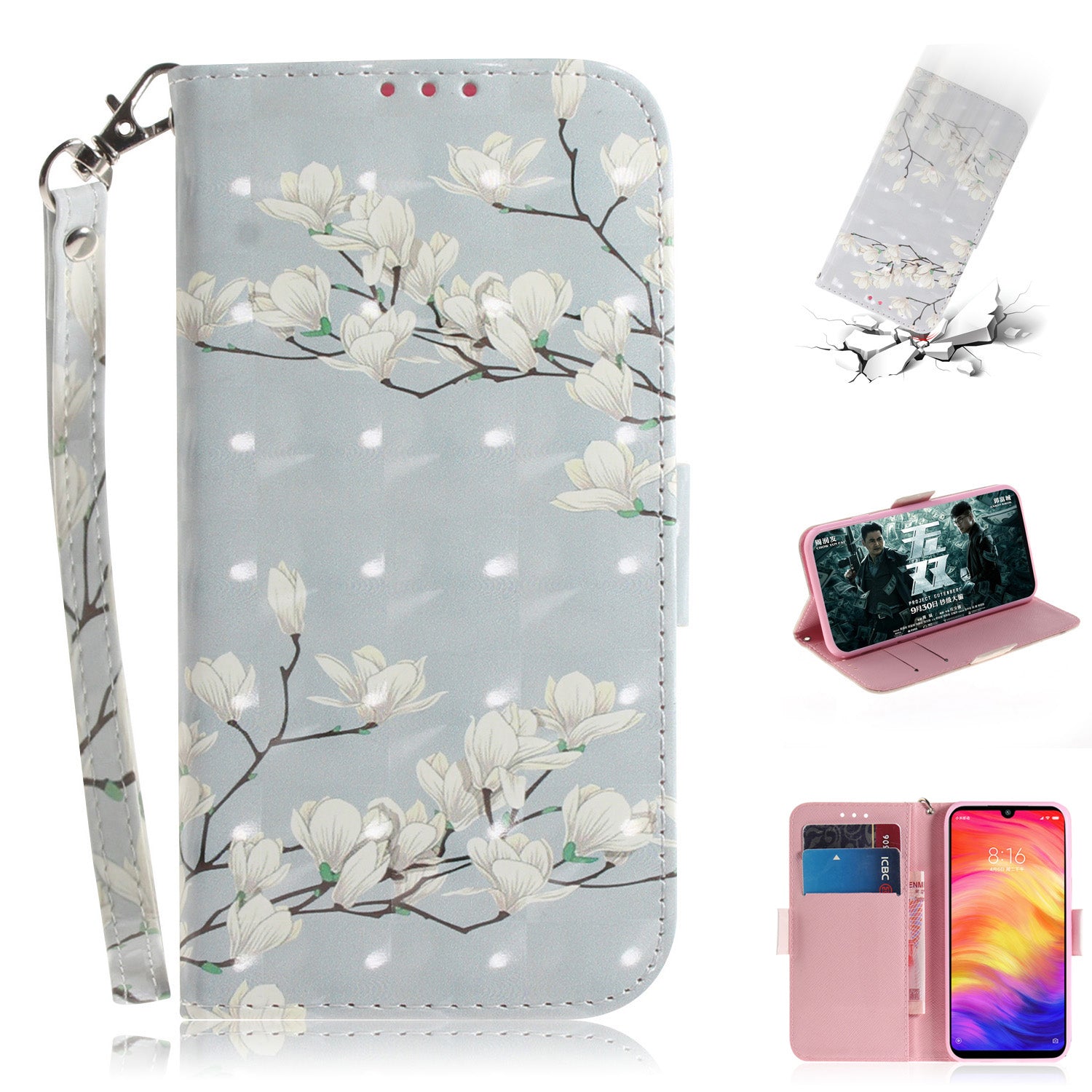 Pattern Printing Light Spot Decor Leather Wallet Case for Xiaomi Redmi Note 7S / Note 7 / Note 7 Pro (India)