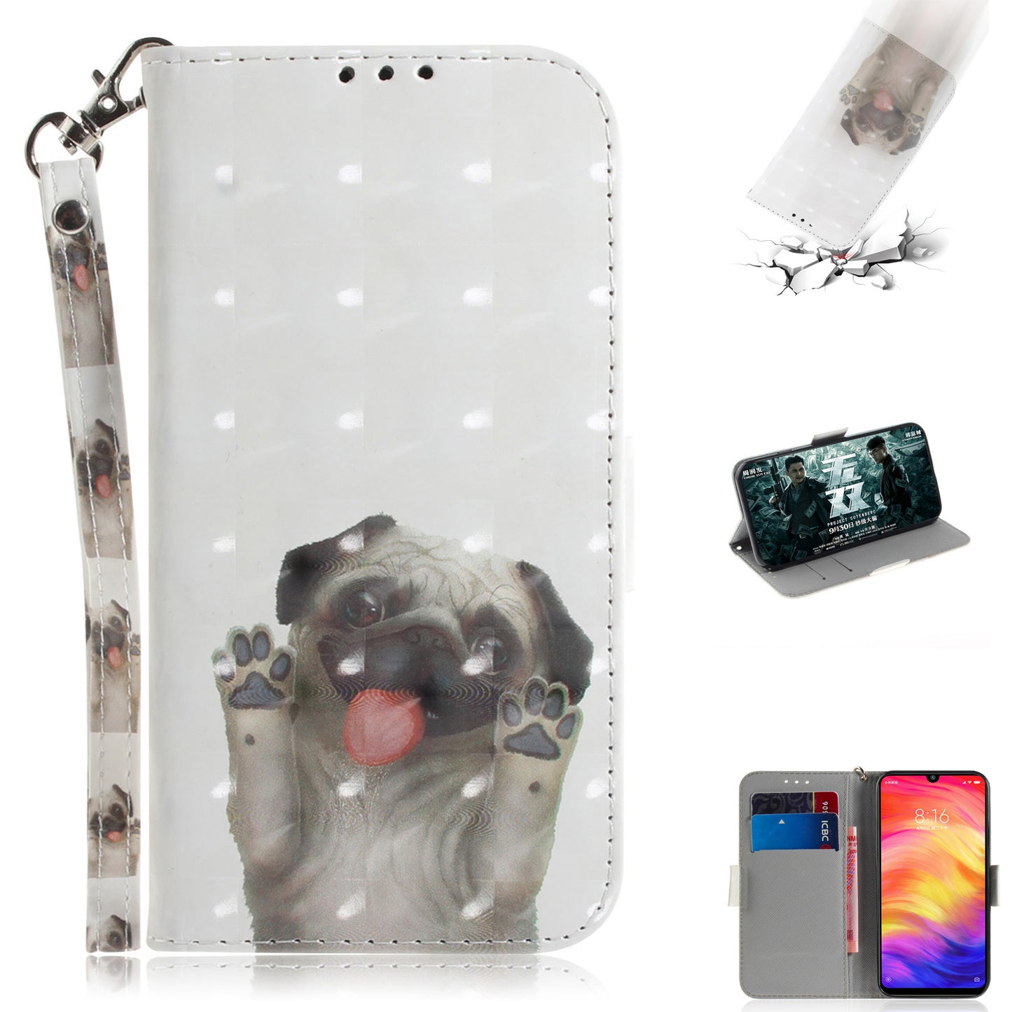 Pattern Printing Light Spot Decor Leather Wallet Case for Xiaomi Redmi Note 7S / Note 7 / Note 7 Pro (India)