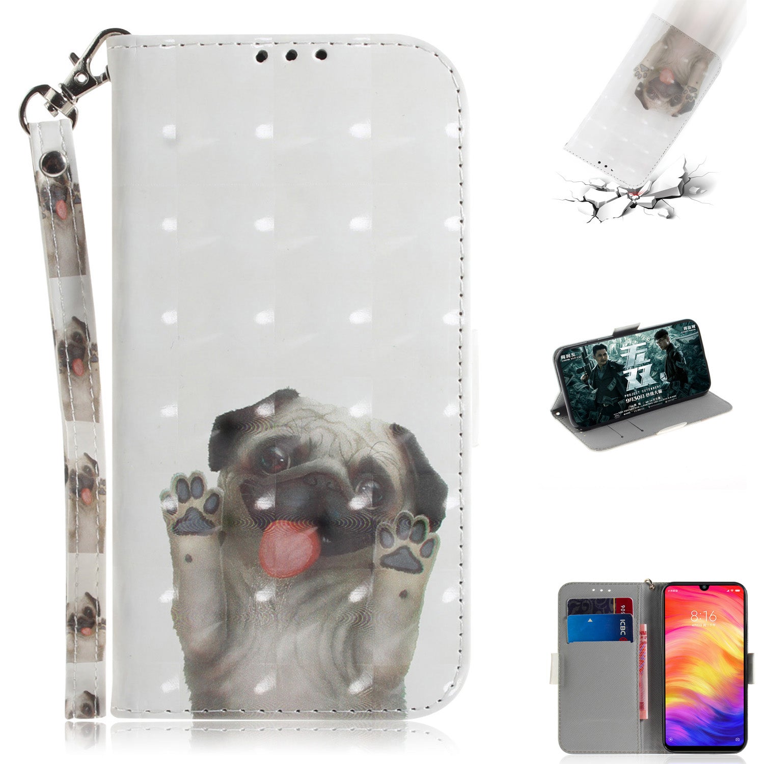 Pattern Printing Light Spot Decor Leather Wallet Case for Xiaomi Redmi Note 7S / Note 7 / Note 7 Pro (India)