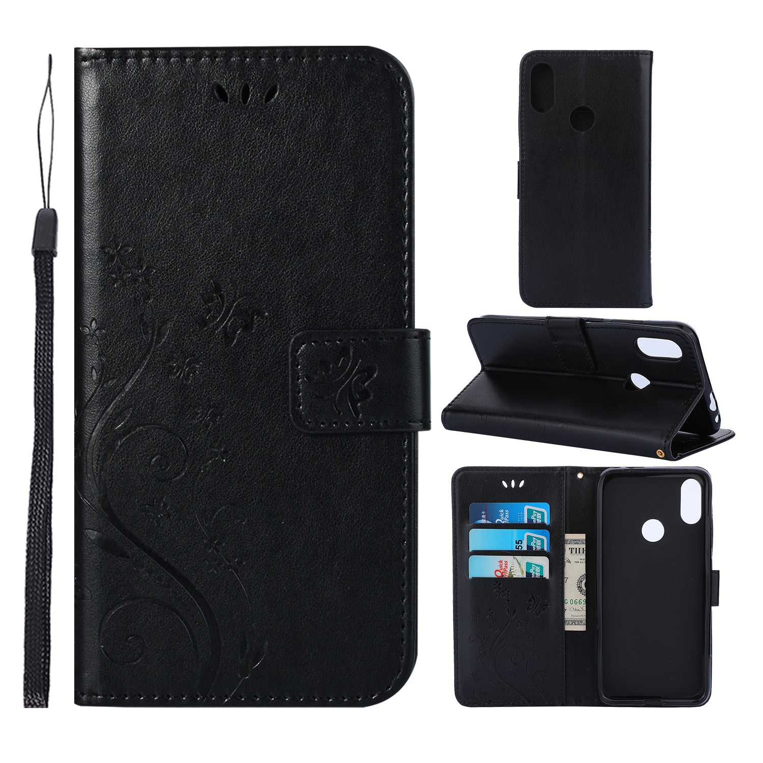 Imprint Butterfly Flower Leather Wallet Case for Xiaomi Redmi Note 7S / Note 7 / Note 7 Pro (India)