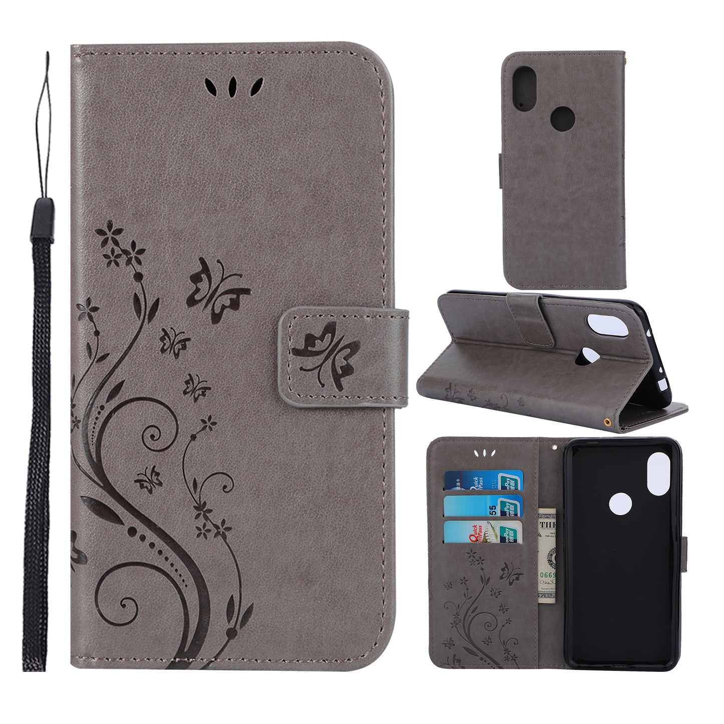 Imprint Butterfly Flower Leather Wallet Case for Xiaomi Redmi Note 7S / Note 7 / Note 7 Pro (India)