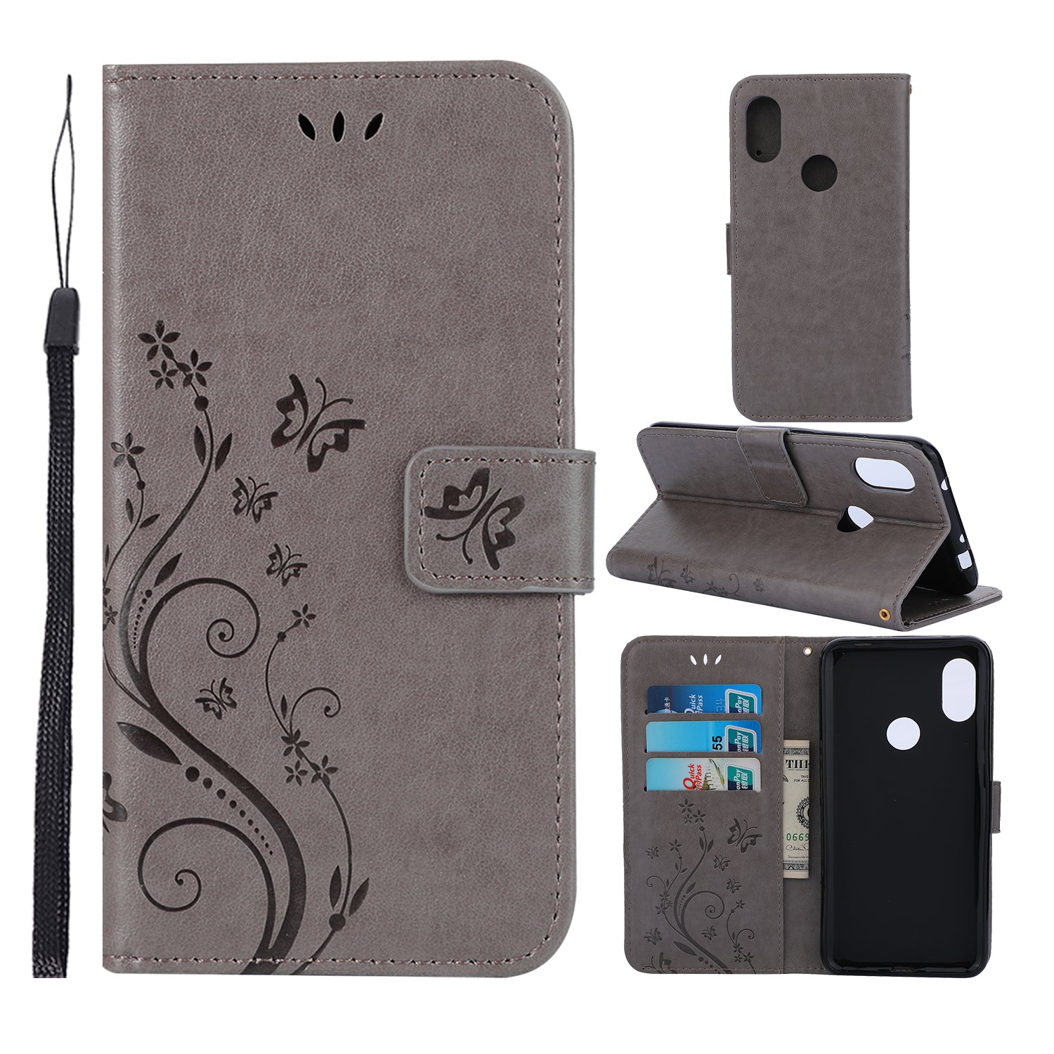 Imprint Butterfly Flower Leather Wallet Case for Xiaomi Redmi Note 7S / Note 7 / Note 7 Pro (India)