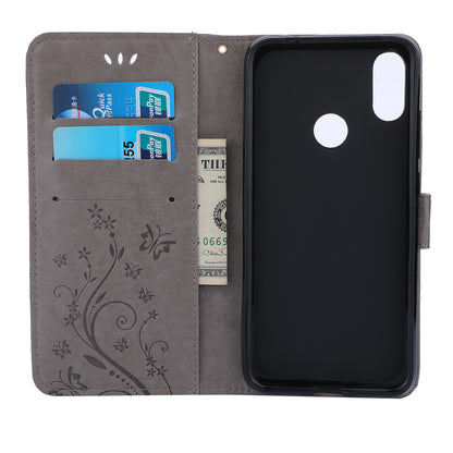 Imprint Butterfly Flower Leather Wallet Case for Xiaomi Redmi Note 7S / Note 7 / Note 7 Pro (India)