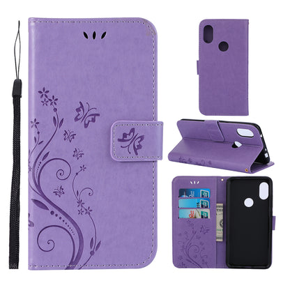 Imprint Butterfly Flower Leather Wallet Case for Xiaomi Redmi Note 7S / Note 7 / Note 7 Pro (India)