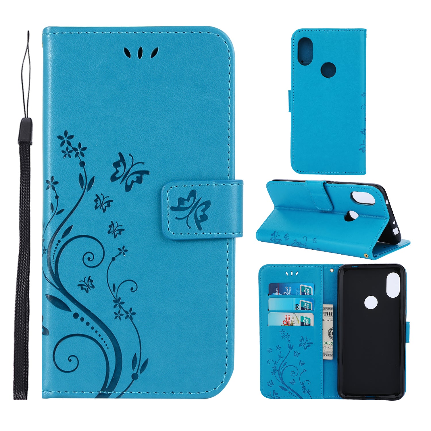 Imprint Butterfly Flower Leather Wallet Case for Xiaomi Redmi Note 7S / Note 7 / Note 7 Pro (India)