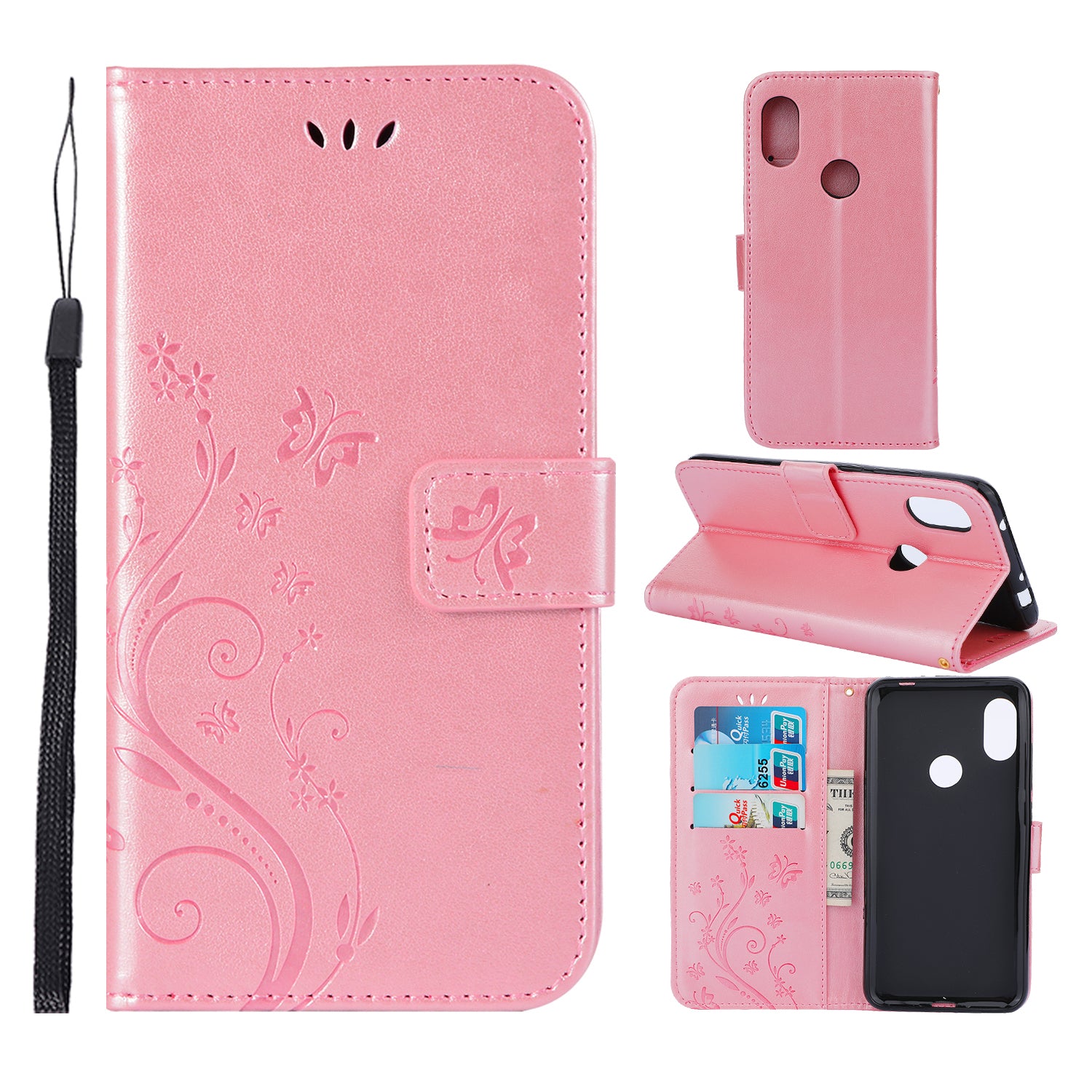 Imprint Butterfly Flower Leather Wallet Case for Xiaomi Redmi Note 7S / Note 7 / Note 7 Pro (India)