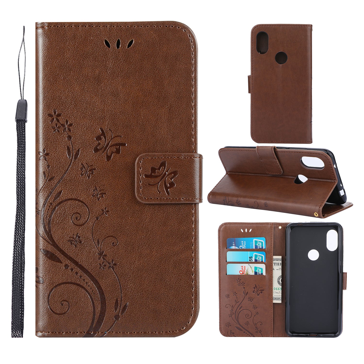 Imprint Butterfly Flower Leather Wallet Case for Xiaomi Redmi Note 7S / Note 7 / Note 7 Pro (India)